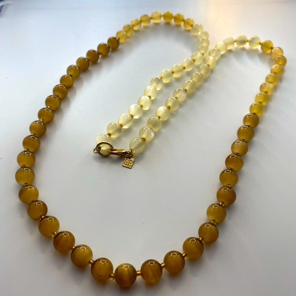 Banana Republic Necklace 32”Ombre Brn Cream Translucent Glass Bead Honey Yellow
